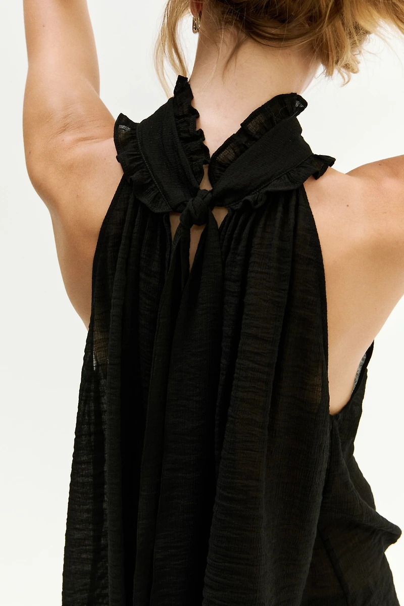 Frill-trimmed bow-collar top
