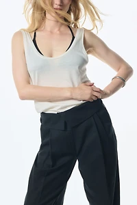 Pantalon en lin mélangé avec ceinture repliée