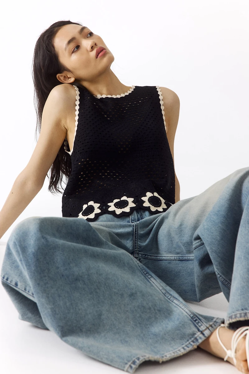 Crochet-Look Open-Knit Top