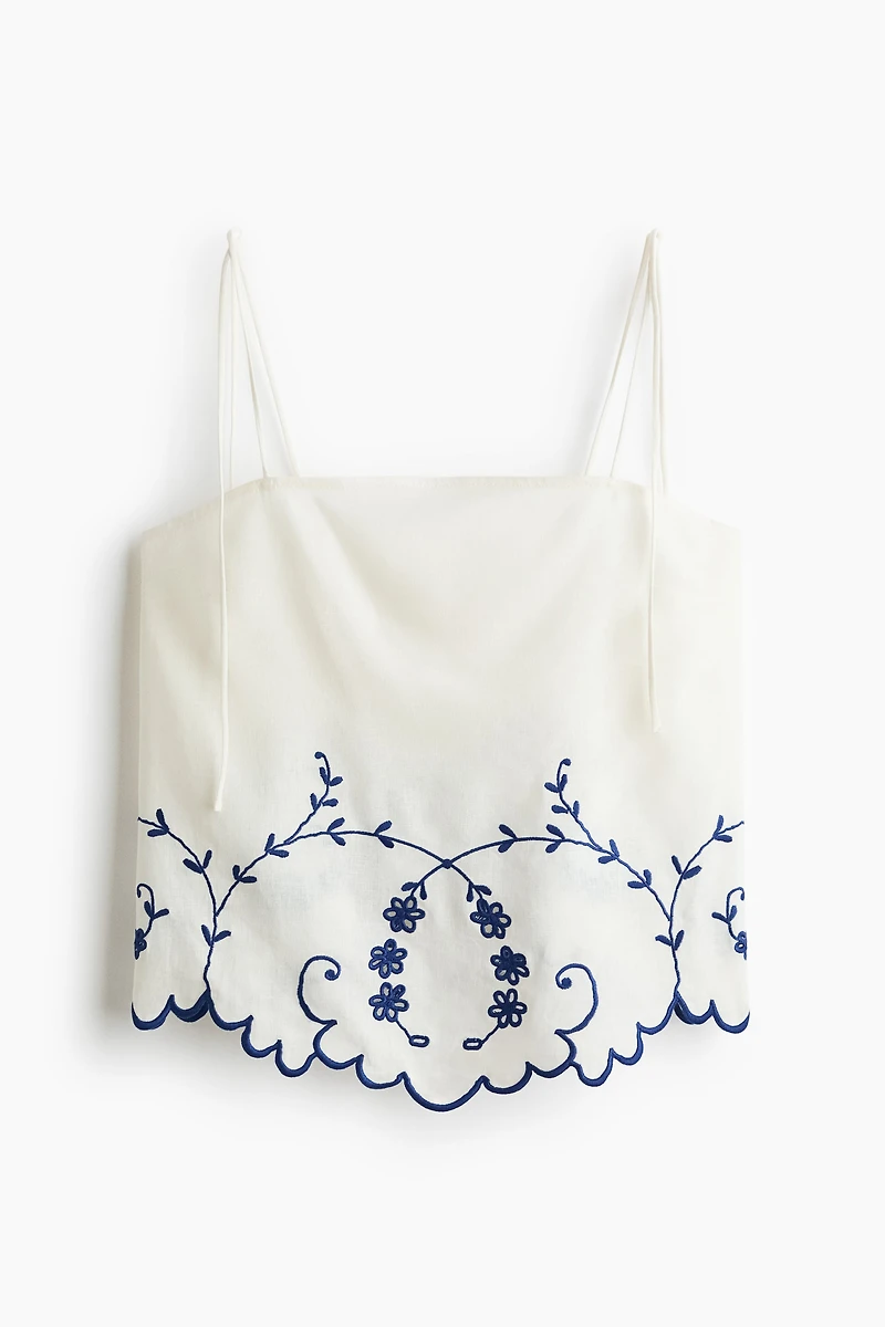 Embroidered Linen-Blend Top