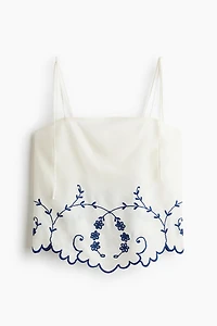 Embroidered Linen-Blend Top