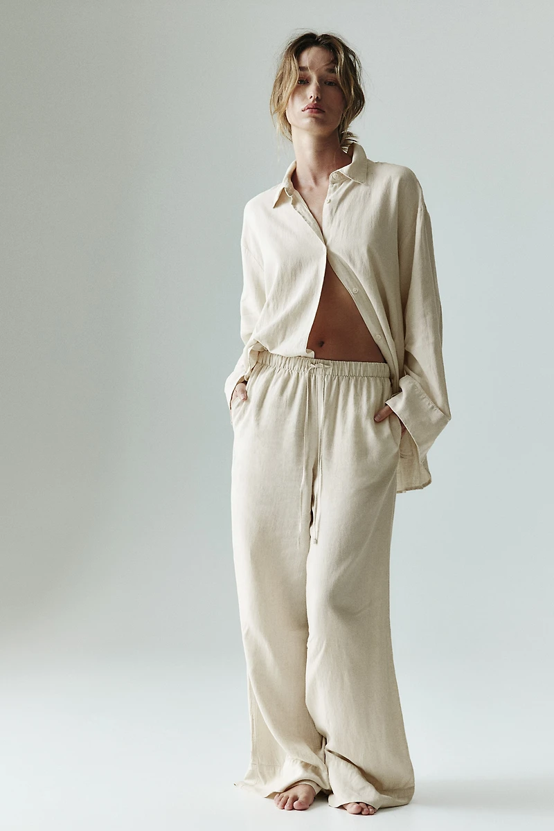 Pantalon large en lin mélangé