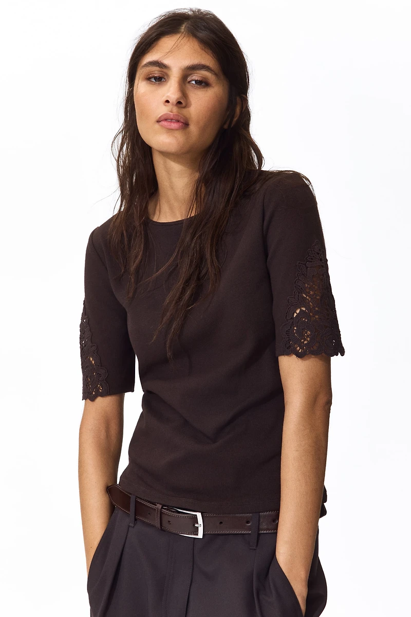 Ribbed Lace-Inset Top