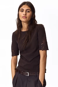 Ribbed Lace-Inset Top