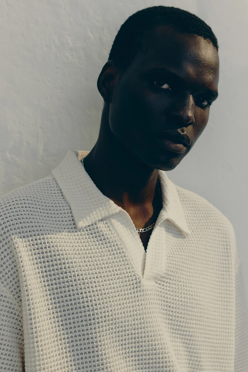 Loose-Fit Waffled Polo Shirt