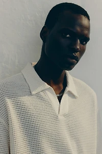 Loose-Fit Waffled Polo Shirt