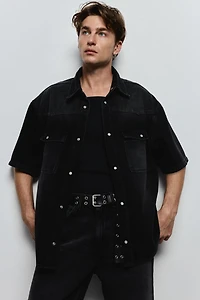 Loose-Fit Short-Sleeved Denim Shirt