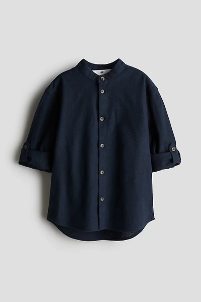 Chemise en lin mélangé avec col sans rabat