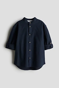 Linen-Blend Band Collar Shirt