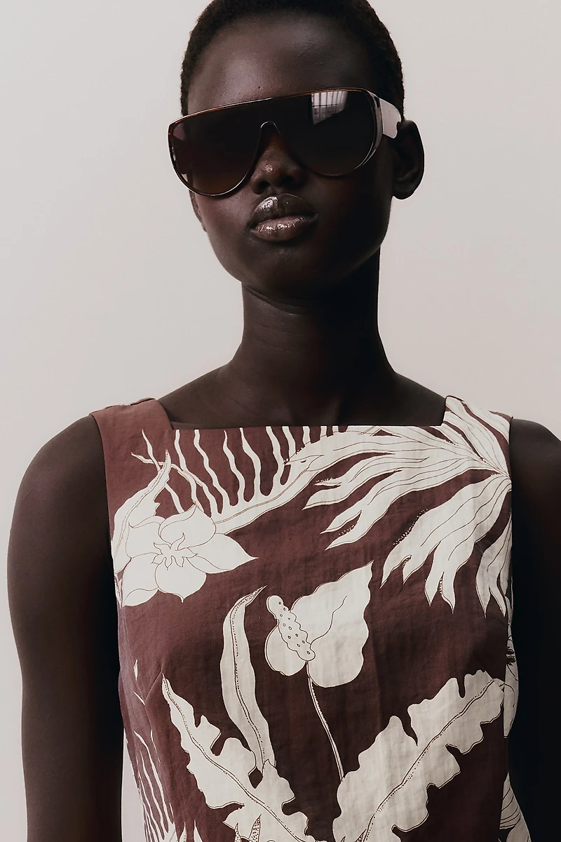 Square-Neck Twill Dress