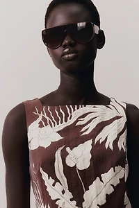 Square-Neck Twill Dress