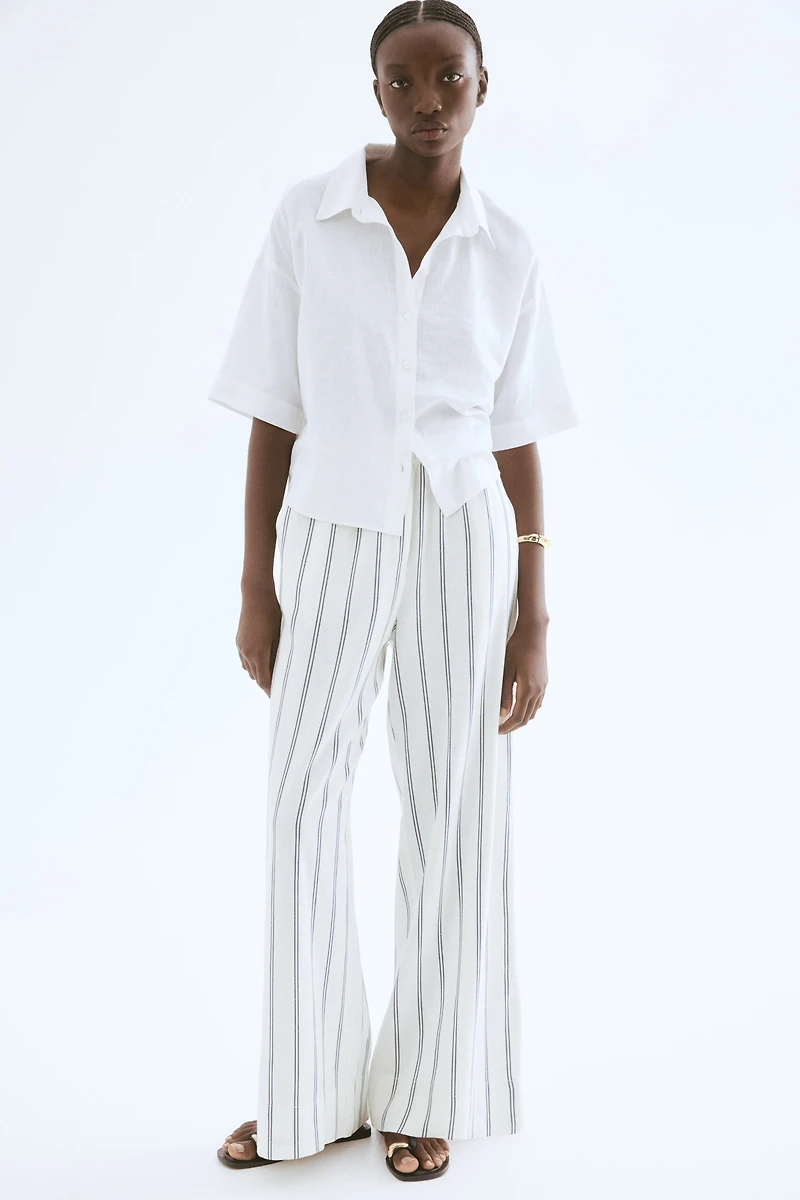 Wide-Leg Linen-Blend Pants