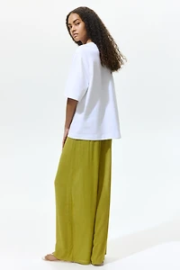 Wide-Leg Crinkled Pants