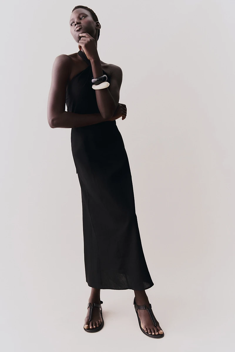 Linen-Blend Halterneck Dress