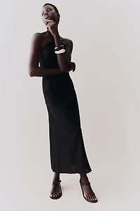 Linen-Blend Halterneck Dress