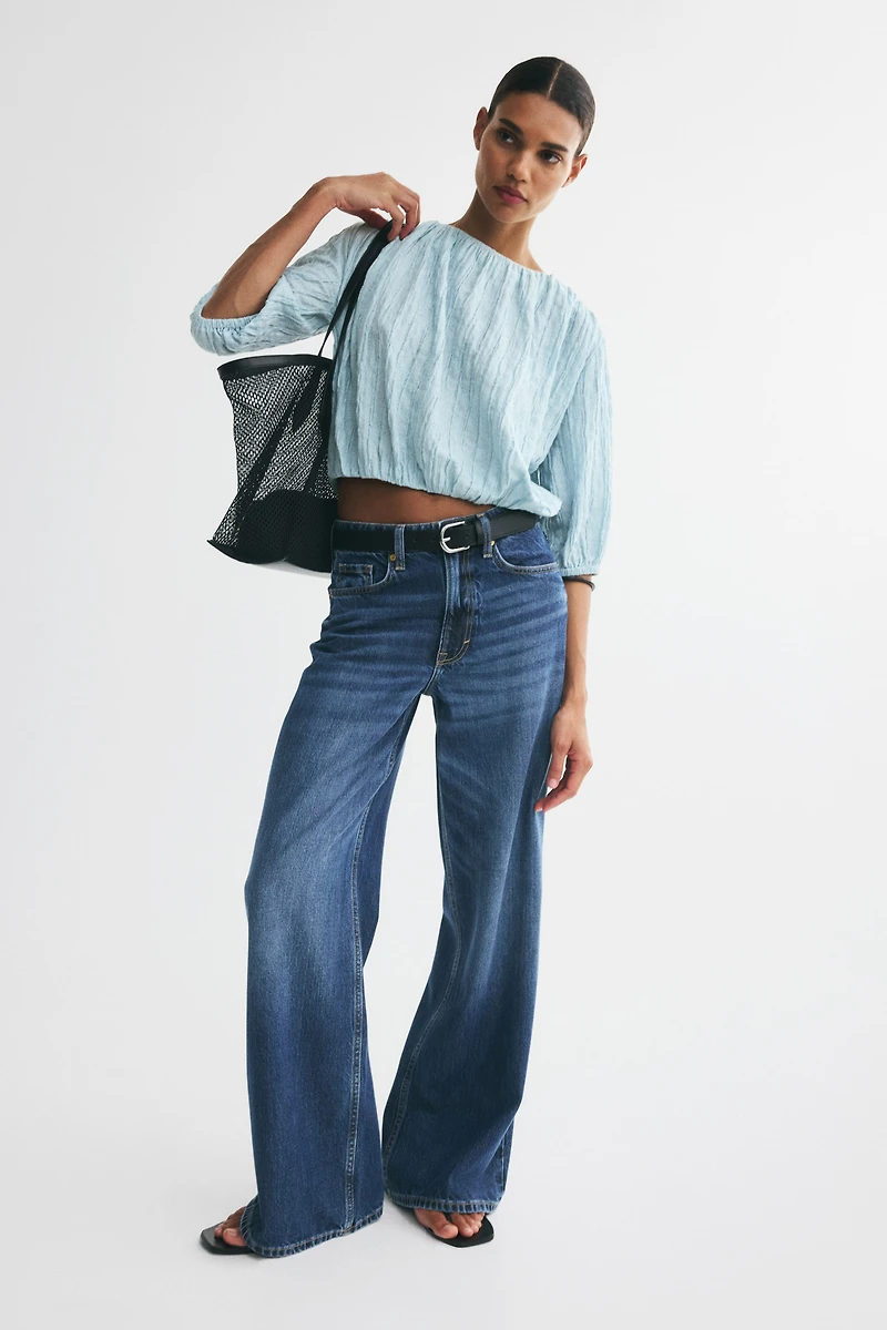 Textured Bubble-Hem Blouse