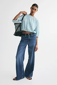 Textured Bubble-Hem Blouse