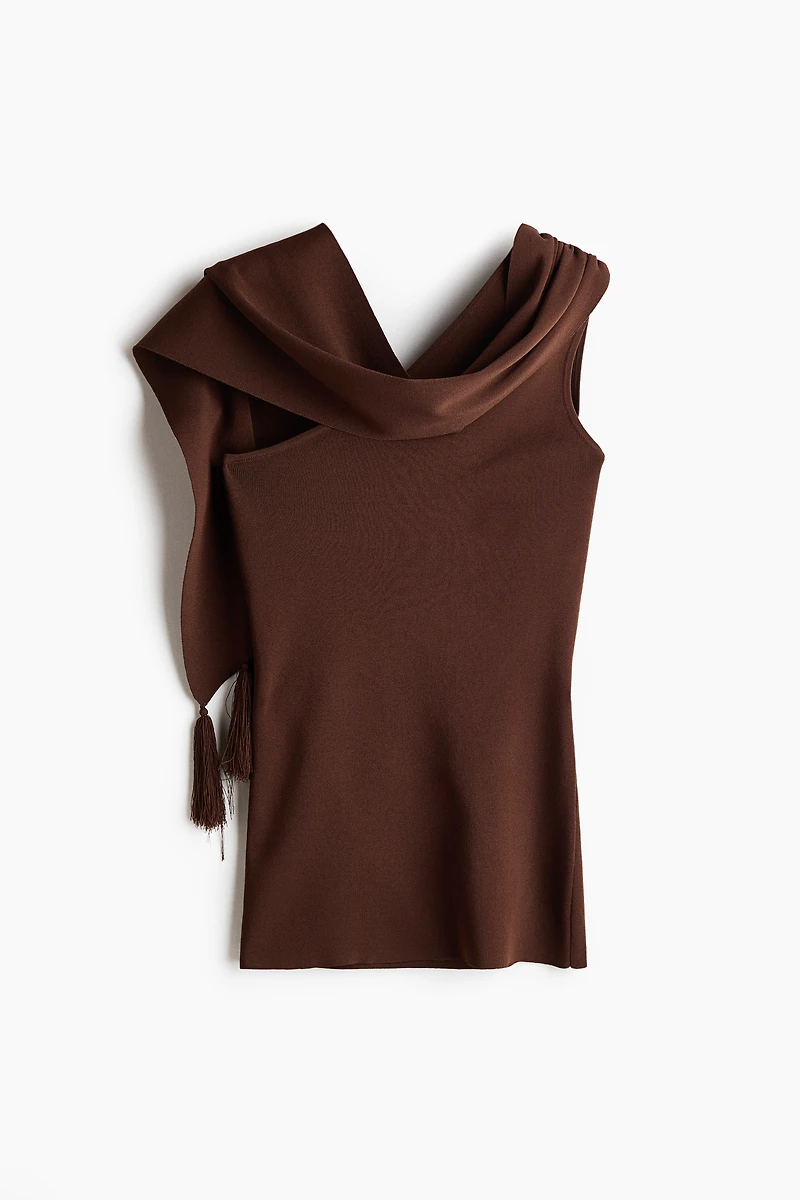 One-Shoulder Scarf-Detail Knit Top