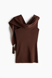 One-Shoulder Scarf-Detail Knit Top