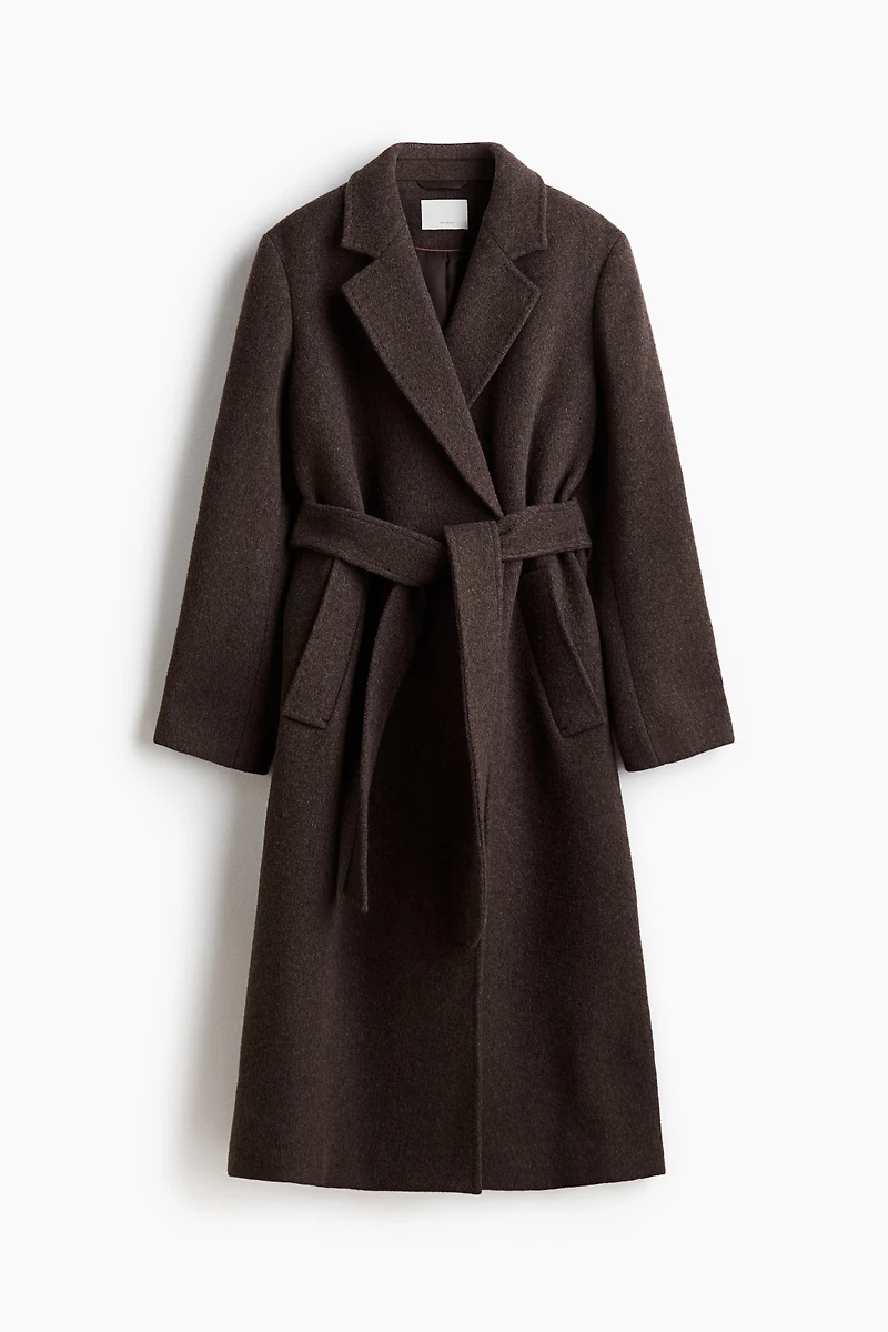 Wool-Blend Tie-Belt Coat