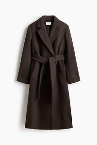 Wool-Blend Tie-Belt Coat