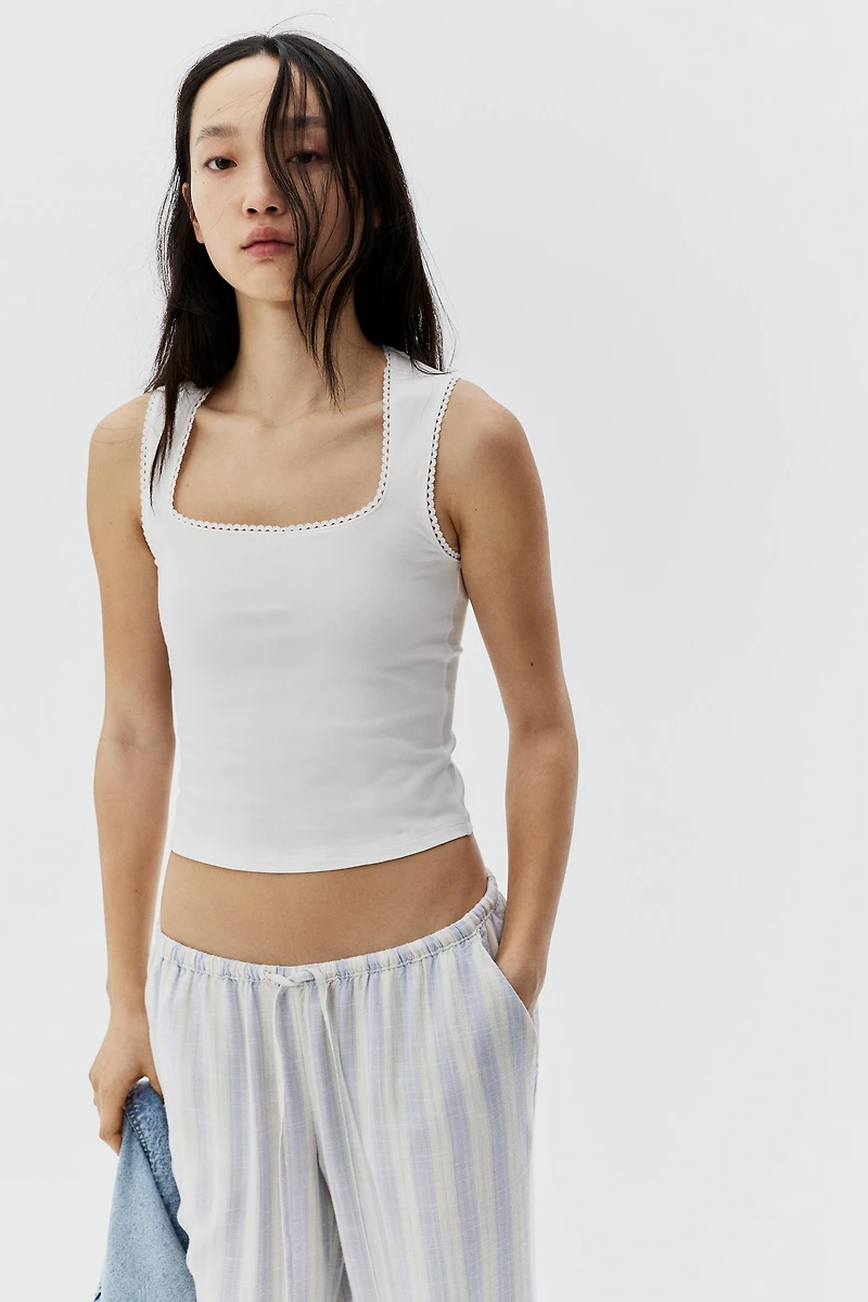 Picot-Trimmed Sleeveless Top