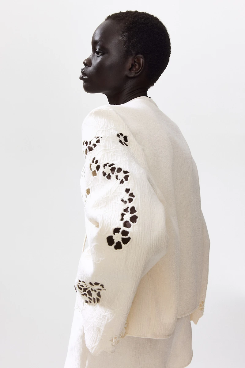 Scalloped Eyelet-Embroidered Jacket