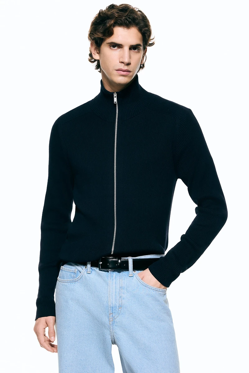 Slim-Fit Rib-Knit Cardigan