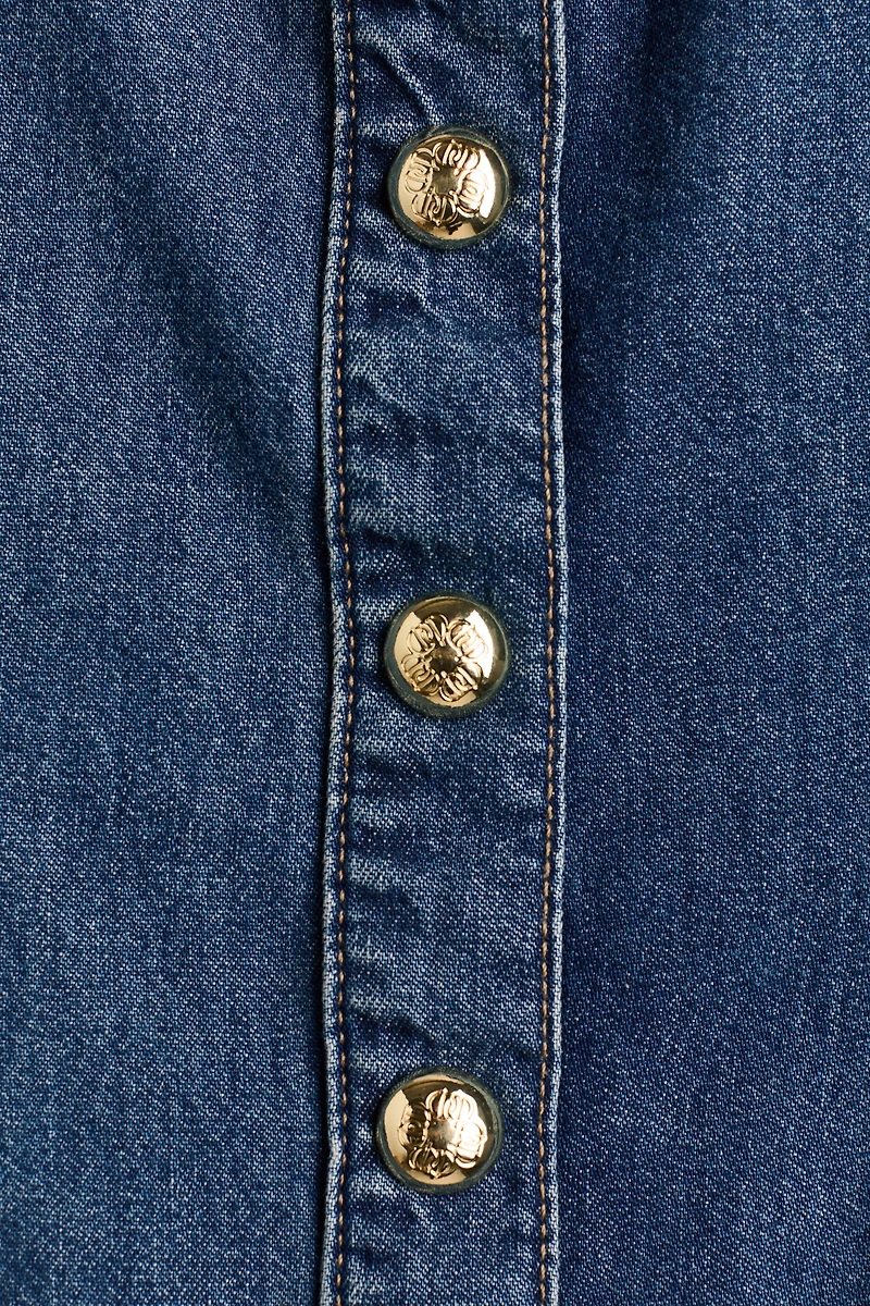 Flared-Skirt Denim Dress