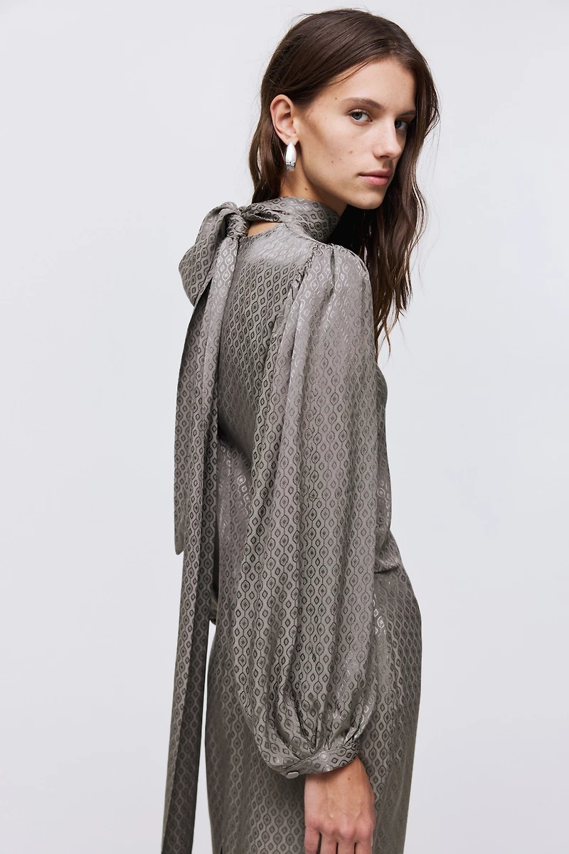 Tie-Neck Satin Dress