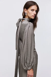 Tie-Neck Satin Dress