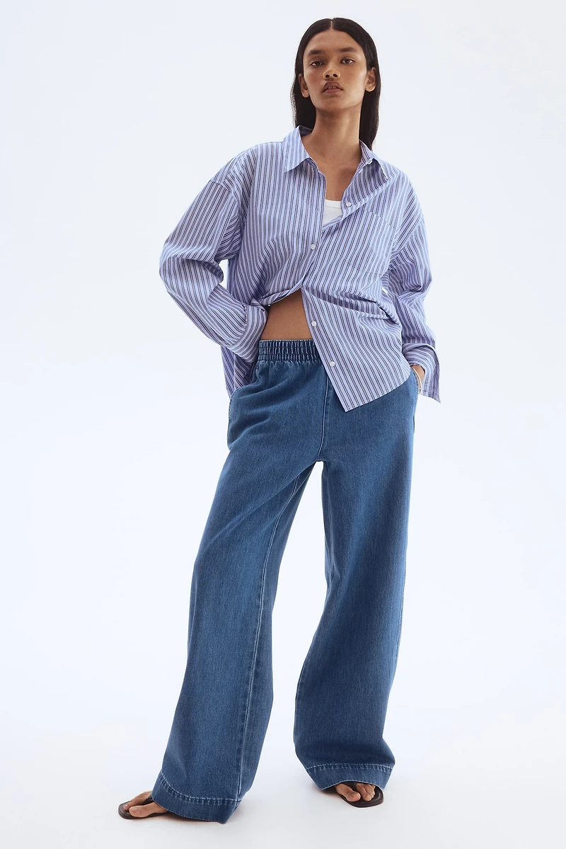Pull-on denim trousers