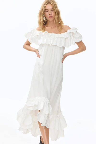 Ruffle-Trimmed Off-the-Shoulder Dress