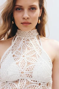 Asymmetric Lace Halterneck Top