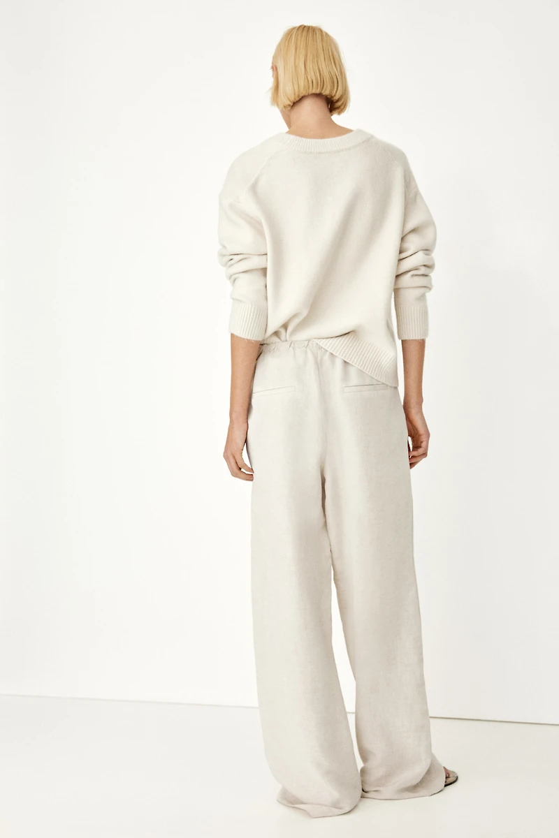 Straight linen-blend trousers