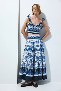 Flared Cotton Poplin Skirt