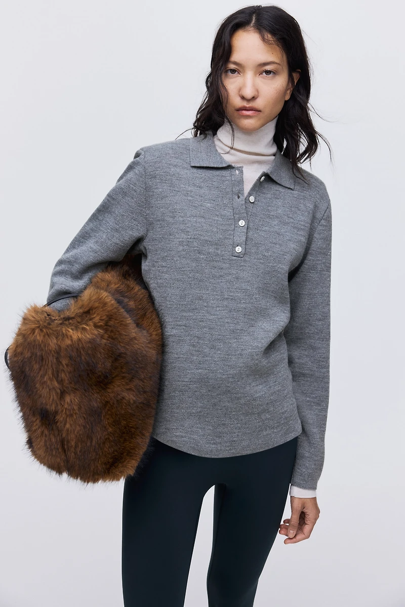 Shoulder-Pad Polo Sweater