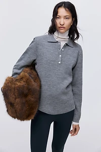 Shoulder-Pad Polo Sweater