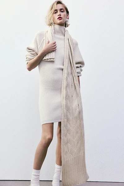 Rib-Knit Mock Turtleneck Dress