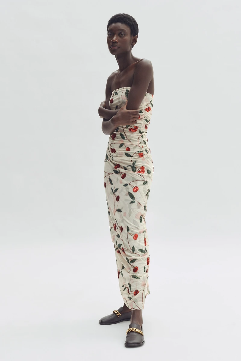 Cherry-Print Mesh Tube Dress
