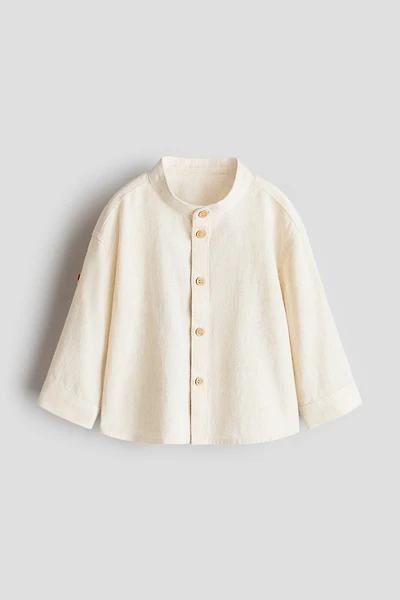 Linen-Blend Band Collar Shirt