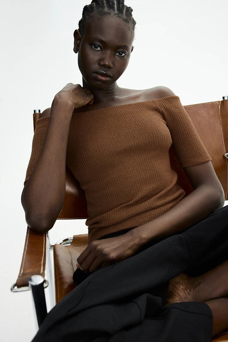 Rib-Knit Off-the-Shoulder Top