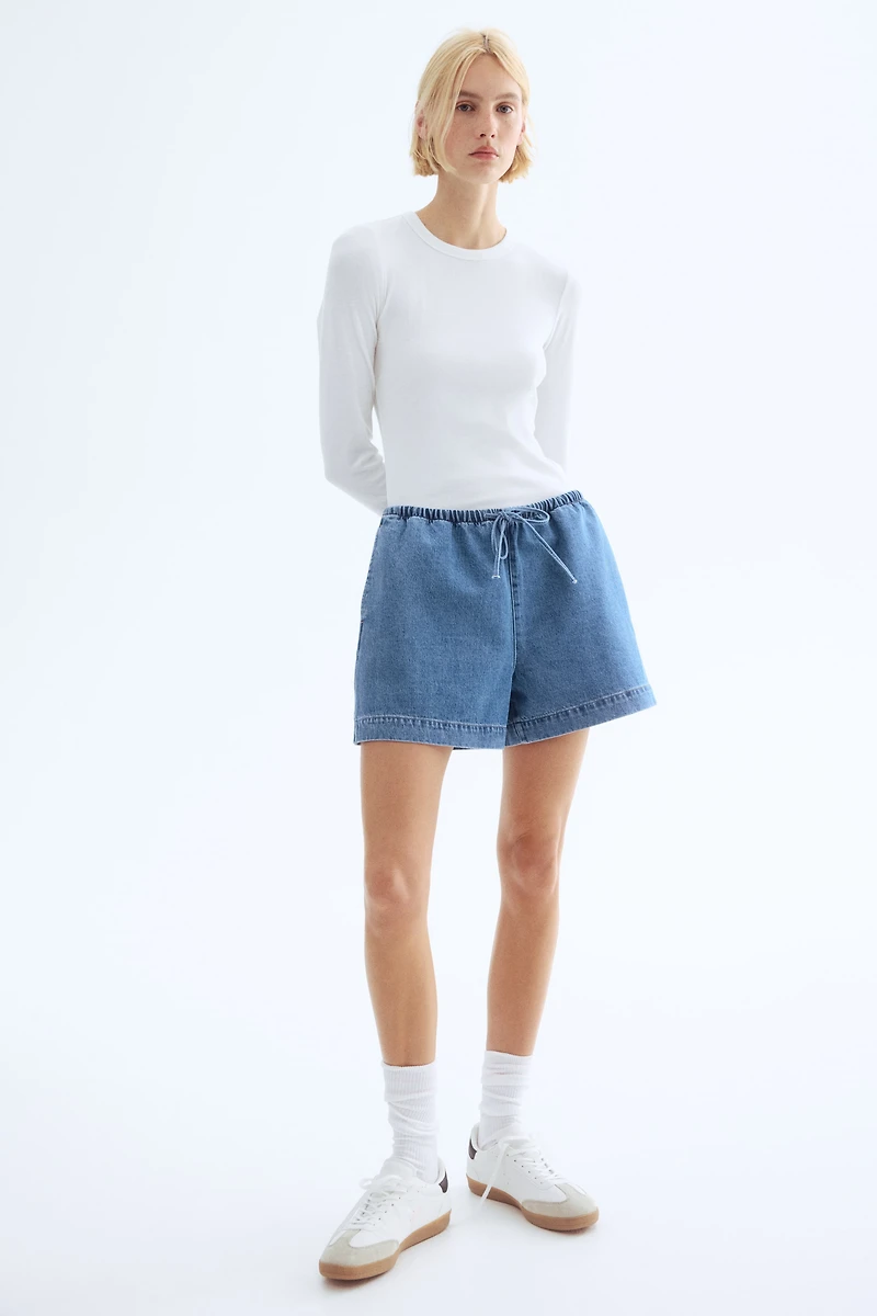 Denim Drawstring Shorts