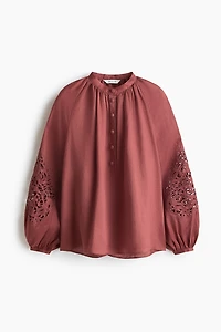 Linen Blouse with Eyelet Embroidery