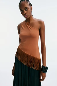 One-Shoulder Top with Fringe