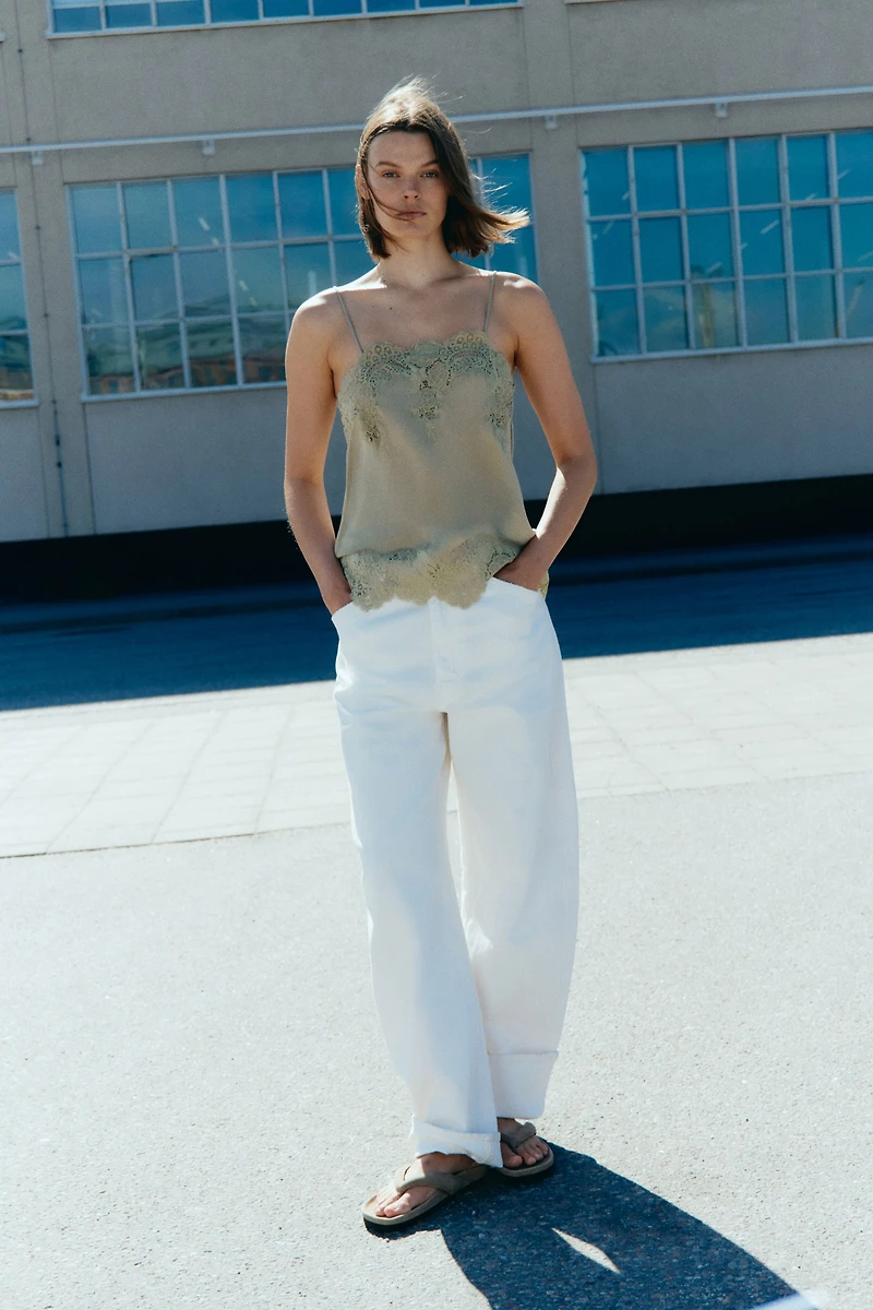 Lace-Trimmed Viscose Top