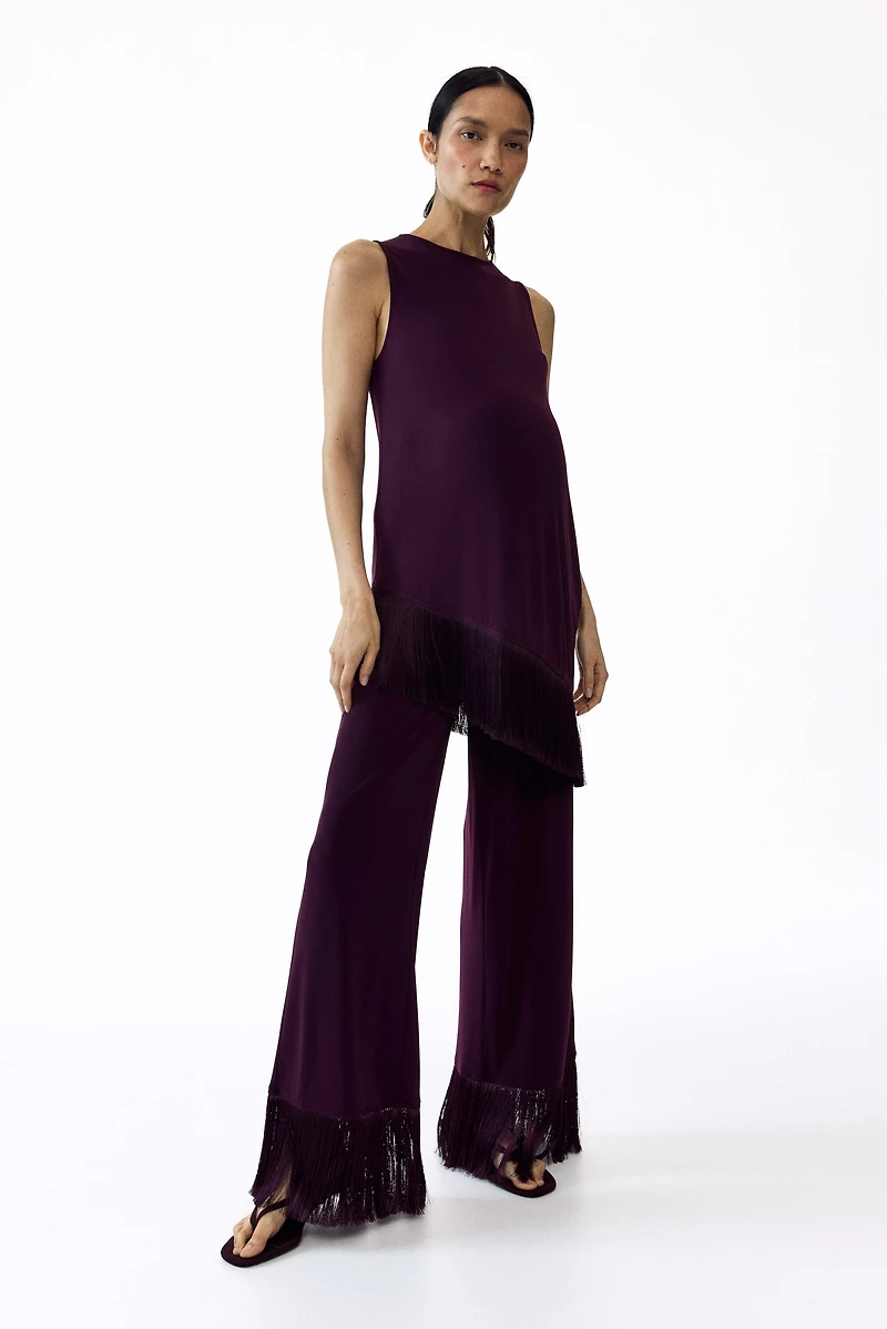 MAMA Fringe-Trimmed Jersey Pants