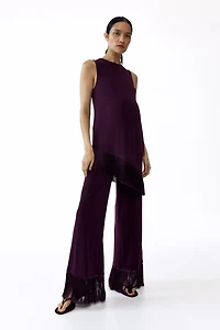 MAMA Fringe-Trimmed Jersey Pants