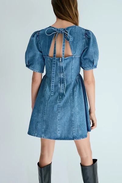 Flared-Skirt Denim Dress