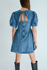Flared-Skirt Denim Dress